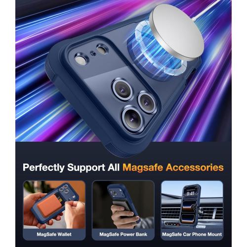Diaclara Magnetic Designed for iPhone 17 Pro Case Full Body Bumper,[Compatible with MagSafe] Military Drop Proof Cover with Built-in Touch Sensitive Anti-Scratch Screen Protector,Deep Blue