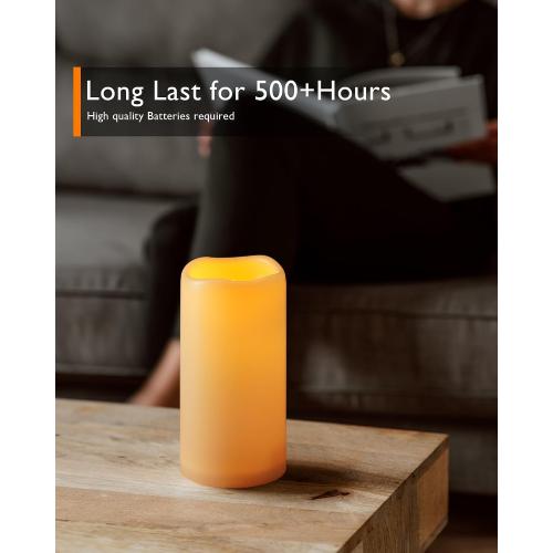 Homemory Outdoor Waterproof Flameless LED Candles with Remote Timer, 3 Pack | D3xH456, battery operated flickering LED pillar c, les, porch, patio, garden, lanterns, fall , Halloween outdoor decor