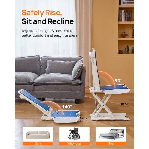 PERLECARE Electric Chair Lift, 308 lbs Capacity, Floor Lift for Elderly Falls, IP68 Waterproof Bath Lift for Tub, Foldable & Rechargeable Design, Remote Control, for Fall Recovery & Home Care