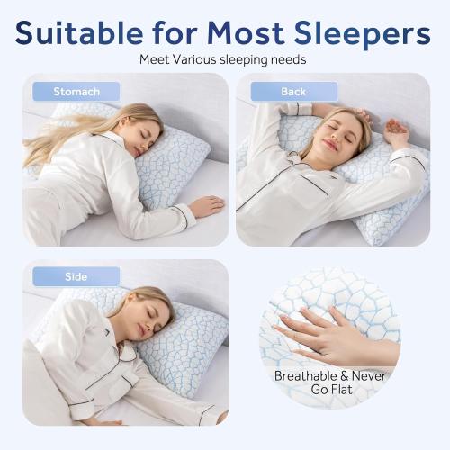 QUTOOL Cooling Side Sleeper Pillow for Neck and Shoulder Pain Relief, Adjustable Curved Shredded Memory Foam Bed Pillows for Sleeping, Queen 1 Pack with Additional Foam Fill Included (White)