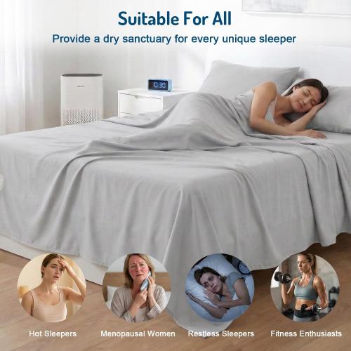 Degrees of Comfort Coolmax® Cooling Bed Sheets Queen Size for Hot Sleepers, Moisture Wicking Sheet Set for Night Sweats, Deep Pocket, Ultra Soft, Cozy for Summer, Light Grey 4 Pieces
