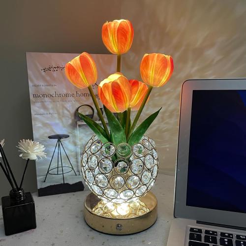 Tulip Lamps, Flower Table Lamp with USB Charging, Touch Lam LED Analog Tulip Night Light with Vase, Gift for Mom for Mothers Day,Xmas,Birthday (Pink)