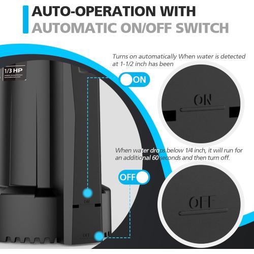 1/3 HP Automatic Water Pump, 2250GPH Submersible Utility Pump with 3/4” Garden Hose Check Valve Adapter Portable Electric Sump Pump Removal for Pool Draining Basement Hot Tubs Garden UTL-336PE (RED)