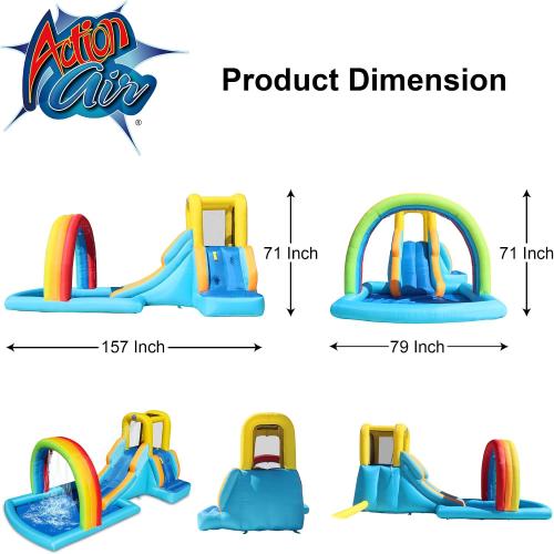 157x79x71 Action Air Inflatable Water Slide, Bounce House with Slide for Wet and Dry, Kids Backyard Waterpark for Summer Fun, Rainbow Splash Pool for Age 3-8, Love for Kids