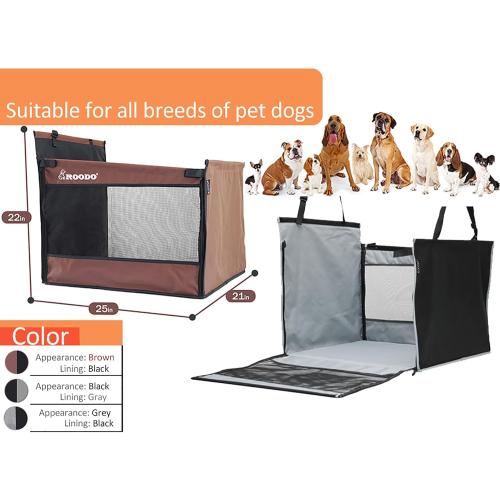 ROODO Medium Large Dog Car Seat Waterproof Oxford Cloth Hard Bottom Half seat Breathable Hammock Adjustable Seat Belt and Fixing Strap Pet Car Travel System Easy Storage and Portability(Brown)