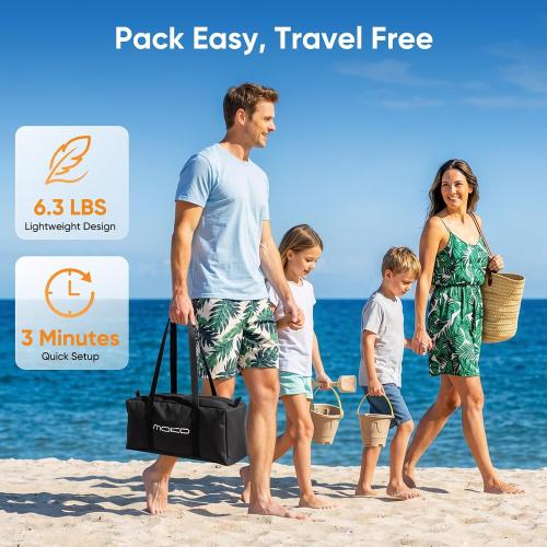 MoKo Beach Shade Canopy, 100 Sq.Ft. Wind-Supported Sunshade Sail for 4-6 People, Lightweight Easy Setup Beach Tent with UPF 50  Sun Protection for Family Travel Coastal Trips, Blue