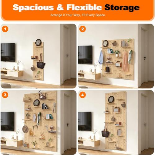 AMSXNOO Modular Wood Peg Board Wall Organizer Kits, 31.5X47.2IN/80X120CM | Heavy Duty Wood Pegboard, Includes shelves and matchsticks, for Office Bedroom Living Room Study Room Craft Room