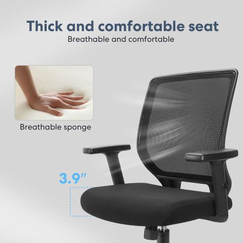 Ergonomic Office Chair Home Mesh Desk Chair with Adjustable Arms - Mid Back Computer Chairs for Adults - Swivel Task Chair Comfortable for Home Office (Black)