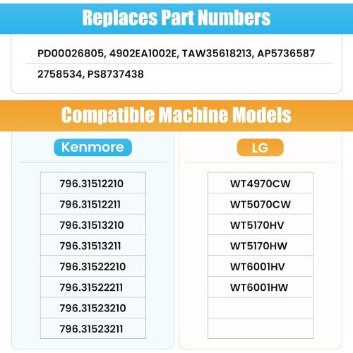 26inch AJK72909307 4902EA1002E Washer Suspension Rods Compatible with Kenmore 796.31512210 796.31512211/ LG WT4970CW WT5070CW WT5170HV, Replaces PD00026805 TAW35618213 AP5736587 2758534 PS8737438