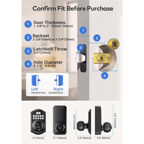 TEEHO TE003 Keyless Entry Keypad Door Lock with Handle, Electronic Digital Smart Locks for Front Door, Smart Door Knob with Code for Bedroom, Auto Lock, Passage Mode, Easy to Install, Matte Black