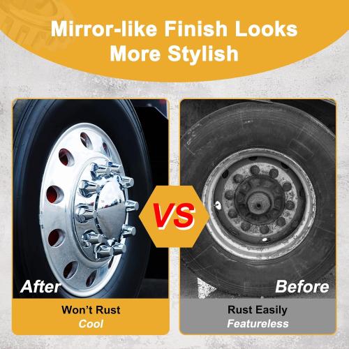 33mm Axle Cover Chrome Dome Combo Kit Thread-On Lug Nut Covers with 2 Front and 4 Rear Axle Wheel Covers Removable Hub Caps for Semi Truck (Installation Tool Included)