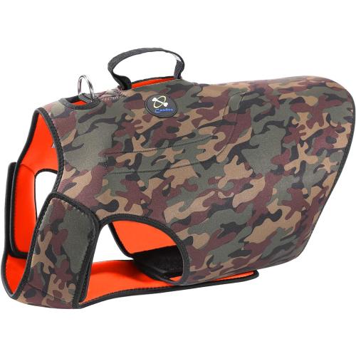 XL Coodeo Dog Hunting Vest Orange, Camo and Reversible Reflective Dog Tactical Harness Hound Jacket for Protection and Security, 4.5mm Neoprene Waterproof Safety Dog Vest Both Sides to Wear (X-Large)