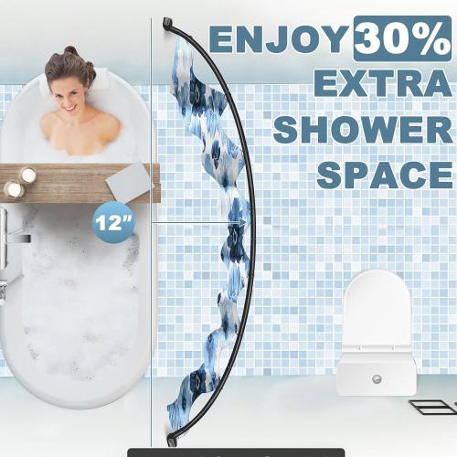 YNL Curved Shower Curtain Rod 35-82In(2.9-6.8Ft), Matte Black Rounded Rustproof Shower Rod for Bathroom Bathtub, Adjustable Arched Shower Rod, Never Rust|Extra Space|Non-Slip|Expandable|Need to Drill