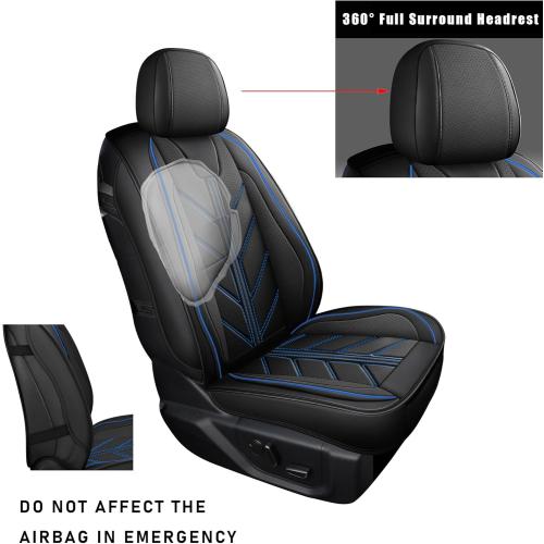 Color Black and Blue Truck Seat Covers Compatible with Ford F-150 2009-2025 XL XLT Lariat King Ranch Platinum Tremor Pickup Faux Leather Cushion Protector Fit Ford F150 Crew Cab(Black Blue, Full Set)