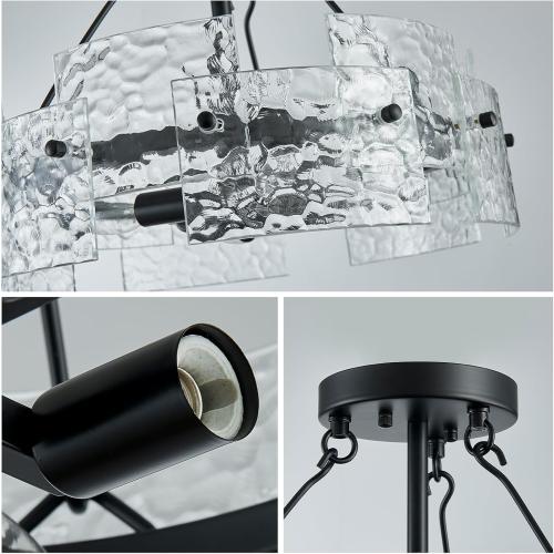 XINGQI Black Ceiling 4-Light Modern Farmhouse Water Ripple Glass Ceiling Lighting Fixture 15.7 Drum Ceiling Lights for Bedroom Dining Room Living Room Hallway Entryway