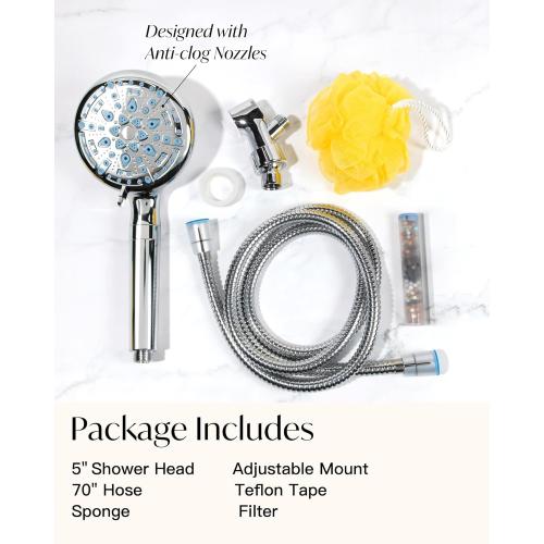 Veken Filtered Shower Head with Handheld, High Pressure 9 Spray Modes Showerhead, 10 Layer Filters for Purified Cleansing, Hard Water Softener with 70'' Hose Extension, Adjustable Rain Heads (Chrome)