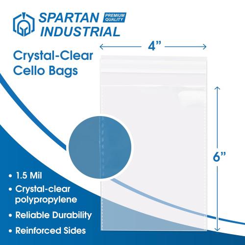 Spartan Industrial - 2 X 3 (1000 Count) Resealable Adhesive Crystal Clear Cello Poly Bags for Bracelet Packaging, Gifts, Party Treat Bags - Self Seal & Reinforced