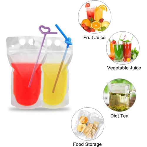 100 Pcs Drink Pouches with 100 Straw Holes, Freezable Juice Pouches, Translucent Reclosable Zipper Plastic Pouche Drink Bags for Cold & Hot Drinks for Adults and Kids