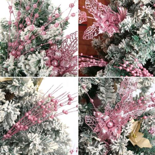 ROSELEAF 28 Pack Christmas Tree Picks and Sprays, Pink Christmas Ornaments Artificial Glitter Berry Flowers Stem Branches Ornaments for Christmas Tree Gift Small Vase Home Holiday Wedding Party