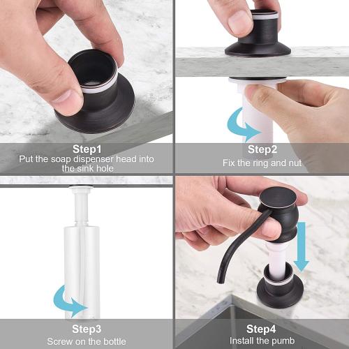 Samodra Kitchen Sink Soap/Lotion Dispenser, Brass Pump Head Oil Rubbed Bronze 12 OZ Bottle Built in Design Refill from The Top for Granite Thick Deck Installs