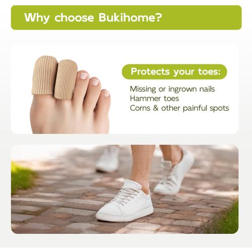 Bukihome 8 PCS Toe Protectors, Silicone Toe Caps Closed Toe Surface Fabric Sleeve Protectors, Prevent Pain Relief for Corns, Blisters and Ingrown Toenails (2PCS Large Size  6PCS Medium Size)[Upgrade]