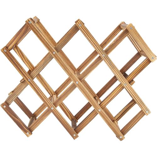 Wood Wine Rack 10 Bottles Capacity, Foldable Organizer Display Shelf for Kitchen, Dining Room, Living Room or Wine Cellar with Accordion Design, Elegant and Convenience