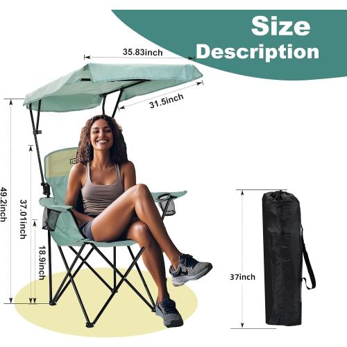 YOUNG WOOD Camping Chair with Canopy, Beach Chair with Shade,Portable,Lightweight Oversized for All, Easy to Open and Close Without Installation, Side Pocket Design for All Outdoor Activities，Blue