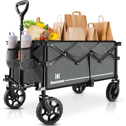 Navatiee 130L Collapsible Wagon - Large Capacity Folding Cart With Silent All-Terrain Wheels for Camping, Shopping, Outdoor - Grey