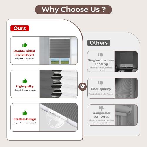 Allesin Cellular Shades Cordless Blackout Honeycomb Blinds for Indoor Windows, Thermal Insulated Window Shades Noise Reduction, Easy to Install, Perfect for Bedroom/Living Room, Grey 34 W x 64 H