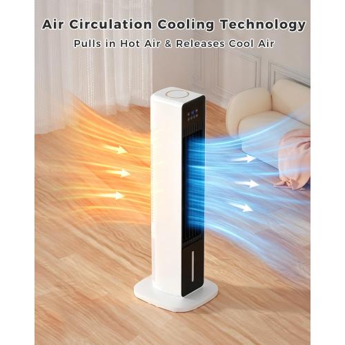 Evaporative Air Cooler, 3-in-1 Portable AC Tower Fan Air Conditioner with 4 Modes & 3 Speeds, 24H Timer, Remote 60°Oscillating Tower Fan, Quiet Swamp Cooler, Tower AC for Bedroom Office, 36inch, Black