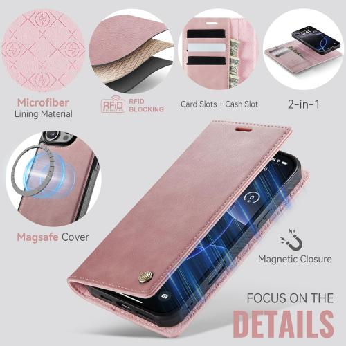 Wallet Case for iPhone 16 Pro Max Compatible with Magsafe, 2-in-1 PU Leather Flip RFID Blocking Card Holder Stand Shockproof Magnetic Detachable Cover for iPhone 16 Pro Max Case 6.9, Pink