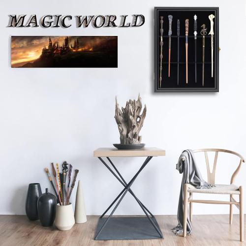 7 Wands Display case Universal Wizard Magic Wand Stand Wall Mount Lockable Wood magiquest Wand Vertical Hanging Holder Box Rack for Wand Collection