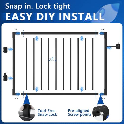 W.4ft x H.36in Aluminum Deck Gate Kit for H. 36in Railing System, Cuttable Porch Gate Outdoor with Latch and Auto-Close Hinge, Texture Black AAMA 2604 Grade Finish for Deck, Patio, Garden