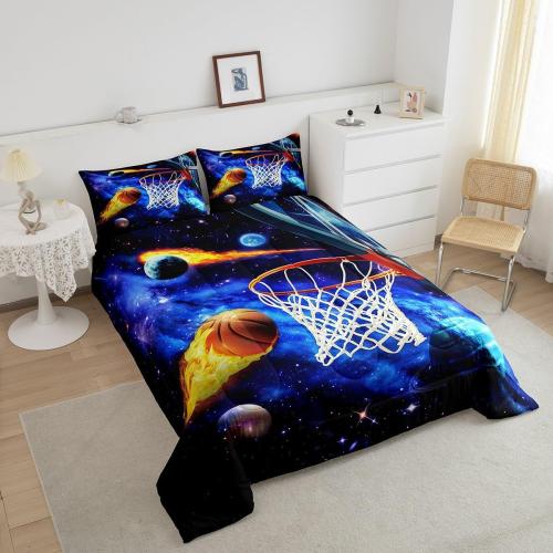 Castle Fairy Basketball Comforter Set Twin Size,Basketball Hoop Duvet Insert for Kid Teen Boys Girls Room Decor,Galaxy Planet Quilted Duvet,Outer Space Quilt Cover with 1 Pillowcase