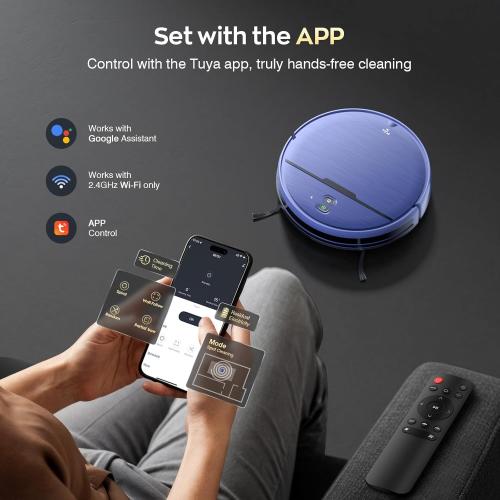 Color Blue Robot Vacuum and Mop Combo, 2 in 1 Robotic Vacuums Cleaner with WiFi/App, Robot Vacuum with Water Tank, Strong Suction, Schedule, Self-Charging, Quiet, for Hard Floor, Pet Hair, Low Pile Carpet