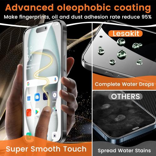 3 Pack Privacy Screen Protector for iPhone 15 Plus 6.7-Inch with 3 Pack Camera Lens Protector, Anti Spy Tempered Glass Film 9H Hardness Case Friendly