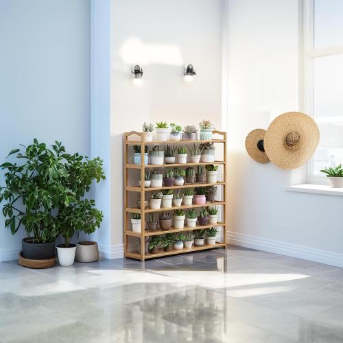 Size30.31 x 9.05 x 24.60  6-Tier Wooden Shoe Rack Organizer, Large Storage Shelf for 24-28 Pairs, Natural Bamboo Color ((30.31 x 9.05 x 24.60)) (6-Tier)