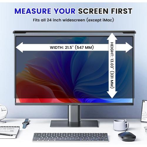 Hanging 24 Inch Computer Privacy Screen Filter, Hanging Computer Screen Privacy Cover, Compatible with, 23.8 Inch 16:9 Widescreen Monitors, Protect Eyes from Glare and Blue Light