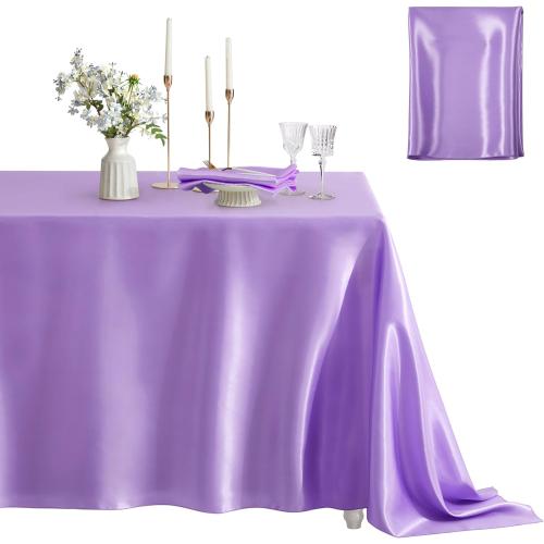 1 Pack Satin Table Cover Rectangle Silkly Soft Table Cloth, Satin Dining Table Cloths for Wedding Banquet Table Decoration, Dining Room, Indoor and Outdoor Use, 60 x 84 Inches, Light Purple