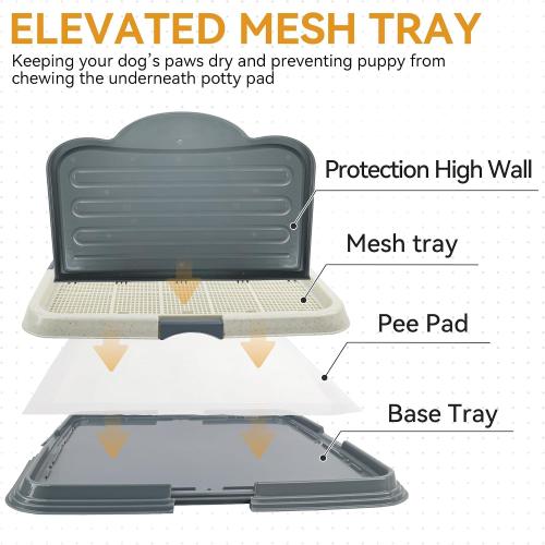PAWISE Dog Pee Pad Holder Tray with Splash Guard, 23.6 Large Puppy Potty Training Pad Tray, Puppy Litter Box with High-Wall, Indoor Pet Toilet for Small to Medium Sized Dogs