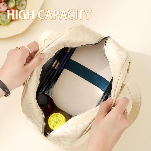 Insulated Lunch Bag PU Leather Lunch Bag Women Waterproof Lunch Tote Bag for Women Reusable Womens Lunch Box Multipurpose Beige Lunch Bag for Work Office Picnic Travel