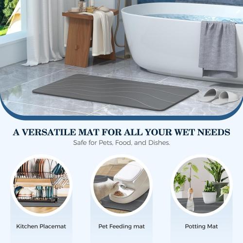 Stone Bath Mat Diatomaceous Earth Non-Slip Shower Mat,Quick Drying Diatomite Bath Stone Mat for Bathroom Floor -Super Absorbent,Natural, Easy to Clean(24×16 Grey)