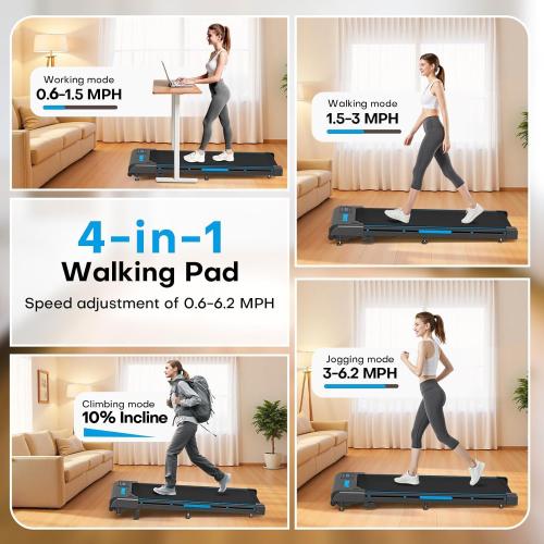 Walking Pad Treadmill, 6.2MPH Under Desk Walking Pad with 10% Incline, Treadmills for Home with Double Frame, 2.75HP Brushless Drive, 12 HIIT Programs, Remote Control, 350LBS Capacity