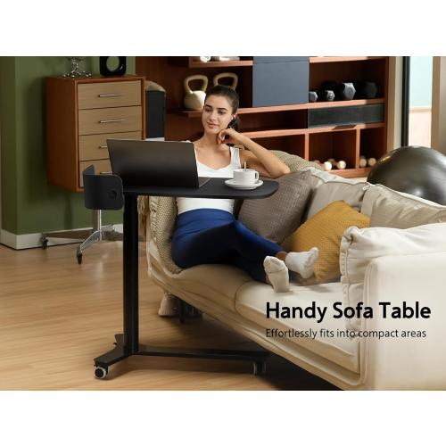 Rolling Adjustable Height Desk with Drawer and Wheels, Portable Small Standing Desk Pneumatic for Home Office, Mobile Computer Laptop Cart, Medical Sofa Overbed Table, Black