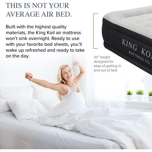 King Koil Luxury Queen Size Air Mattress with Built-in High-Speed Pump, 20 Adjustable Double High Premium Pillow Top Inflatable Airbed for Guests, Camping & Home (Manufacturer Warranty)