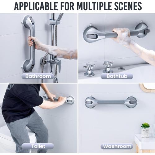 TAILI Shower Grab Bar 2 Pack 16 Inch Suction Grab Bars for Bathtubs & Showers, Heavy Duty Shower Handle Removable Shower Handrails for Elderly and Seniors, No Drilling Waterproof, Silver