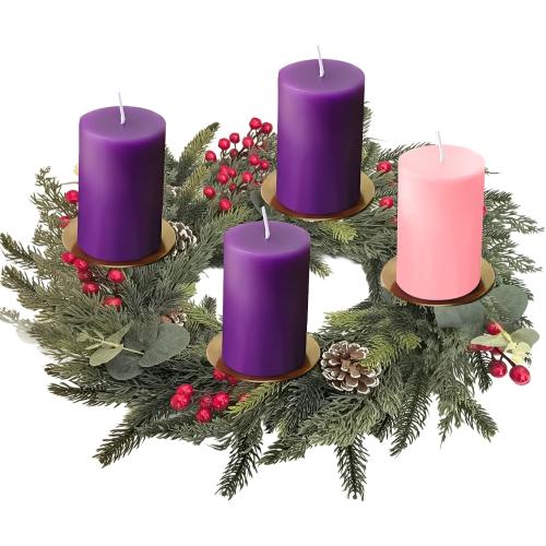 Pillar Advent Candle Set of 4 for Advent Wreaths Candle Holder Unscented Pillar Purple Pink Christmas Pillar Candles for Church & Home Decoration (2 x3 inch)