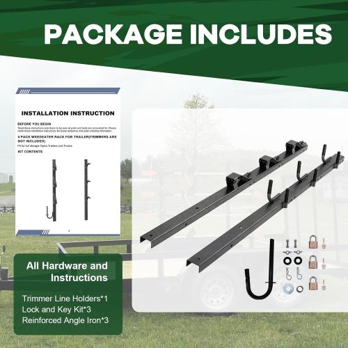 ELITEWILL Weed Eater Rack for Trailer, 3 Place Open Trailer Trimmer Rack Weedeater Rack Holder for Landscape Truck with 3 Individual Locks Lawn Equipment Organization Storage Accessories