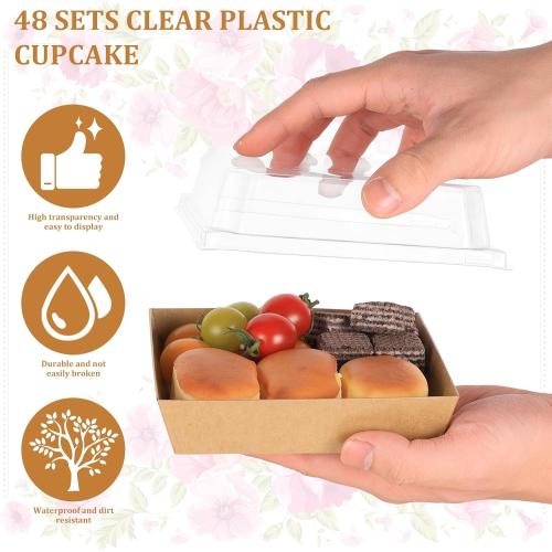 VAIPI 50 Sets Charcuterie Boxes with Clear Lids, Wedding Cake Boxes for Guests Paper Disposable Food Containers with Thank You Cards, Eucalyptus Leaves and Toothpick for Party Bakery Sandwich Salad