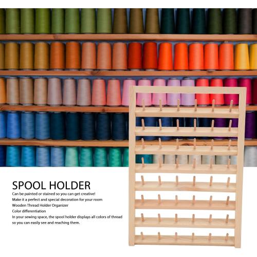 Thread Holder 48 Spools Thread Rack Wall Mounted Wooden Thread Holder, DIY Embroidery Spool Thread Organizer for Household Sewing, 13.4 x 16.1in Thread Rack with Hanging Hook